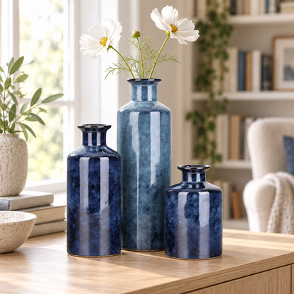 Ceramic Vase Set of 3 – Green & White or Blue