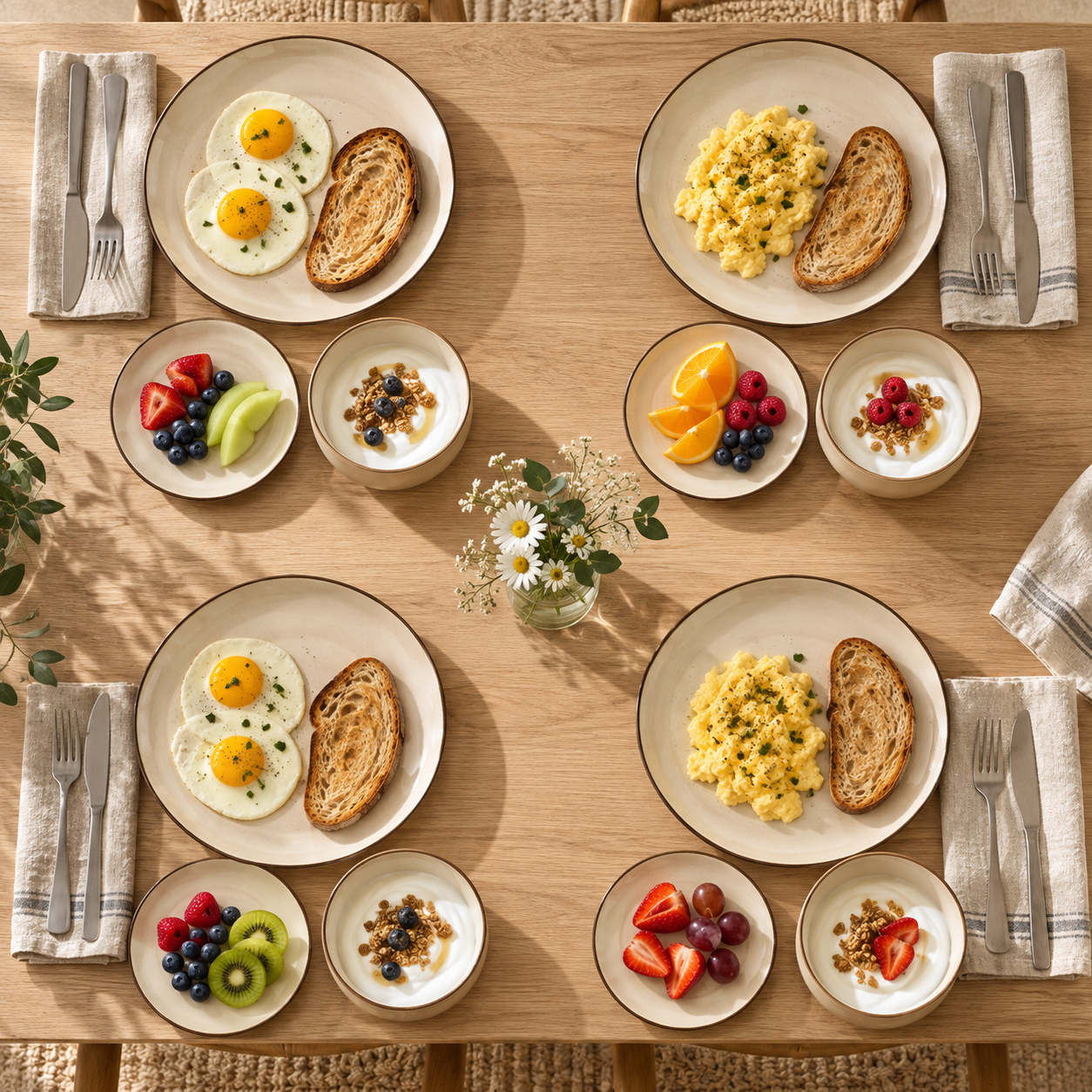 Cream Ceramic Dinnerware Set with Brown Rims – 12 Pieces
