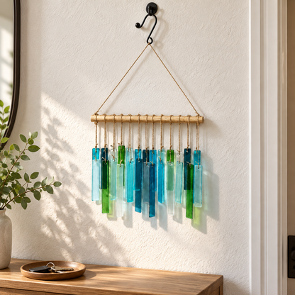 Blue & Green Glass Wall Hanging – 28 × 51 cm
