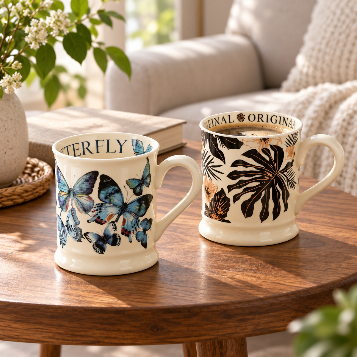 Vintage Botanical Ceramic Mug – Floral & Butterfly Designs, 380 mL