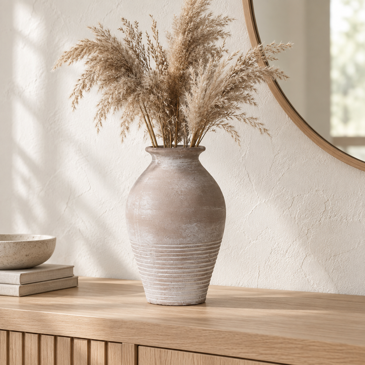 Rustic Textured Ceramic Vase – Taupe