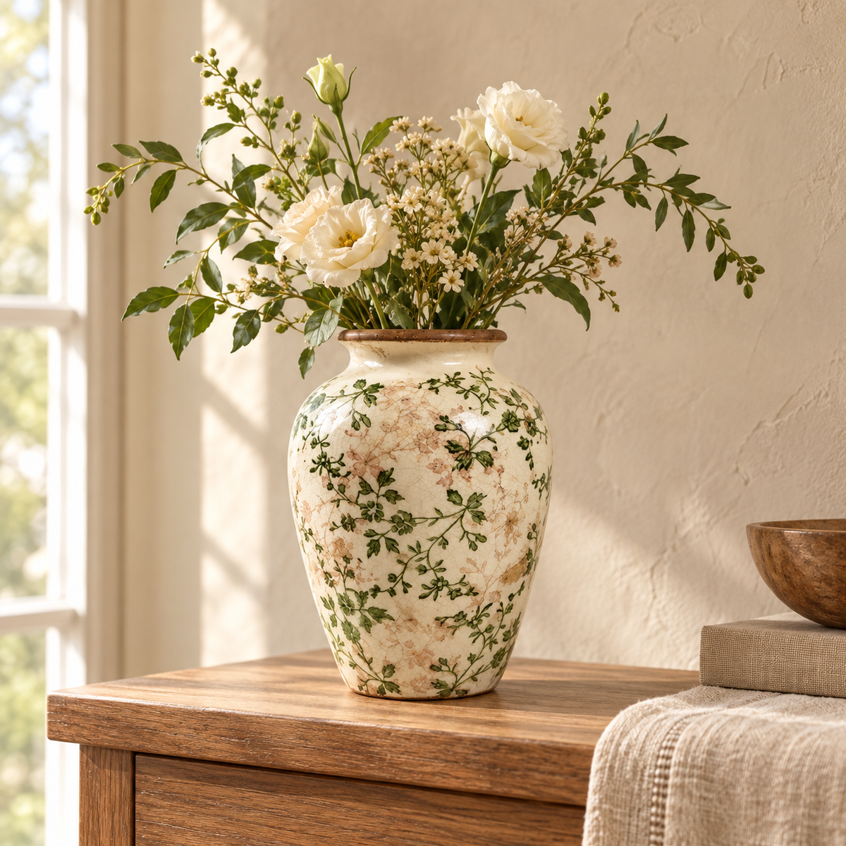 Vintage Style Floral Ceramic Vase – Four Botanical Designs