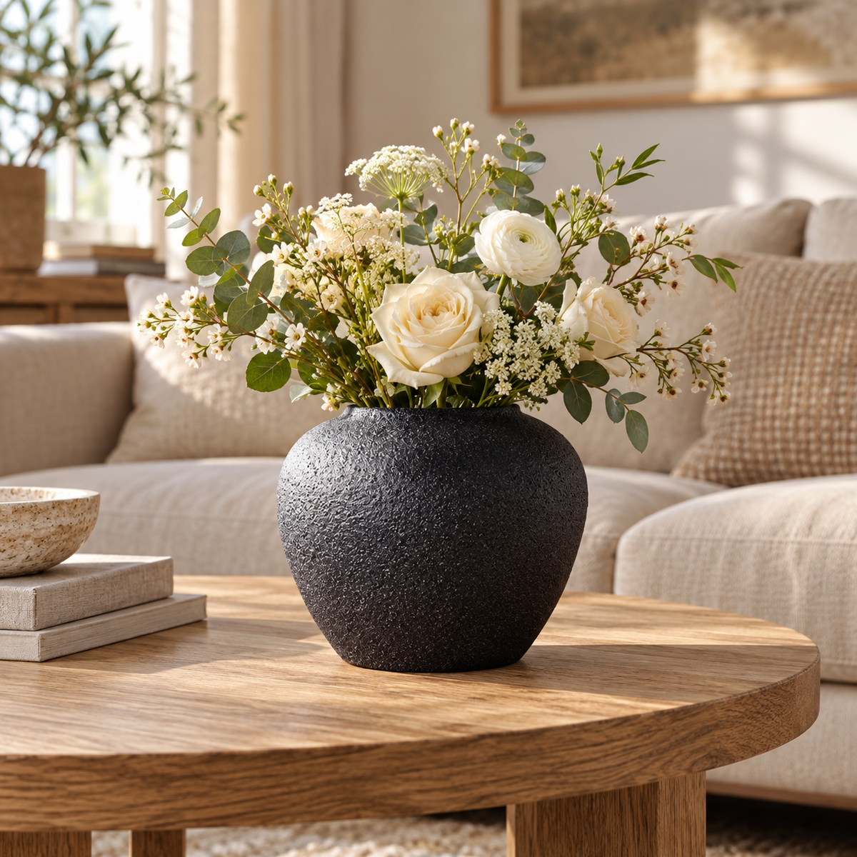 Black Textured Ceramic Vase – Three Sculptural Styles