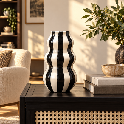 Striped Ceramic Wave Vase – Sculptural Home Décor