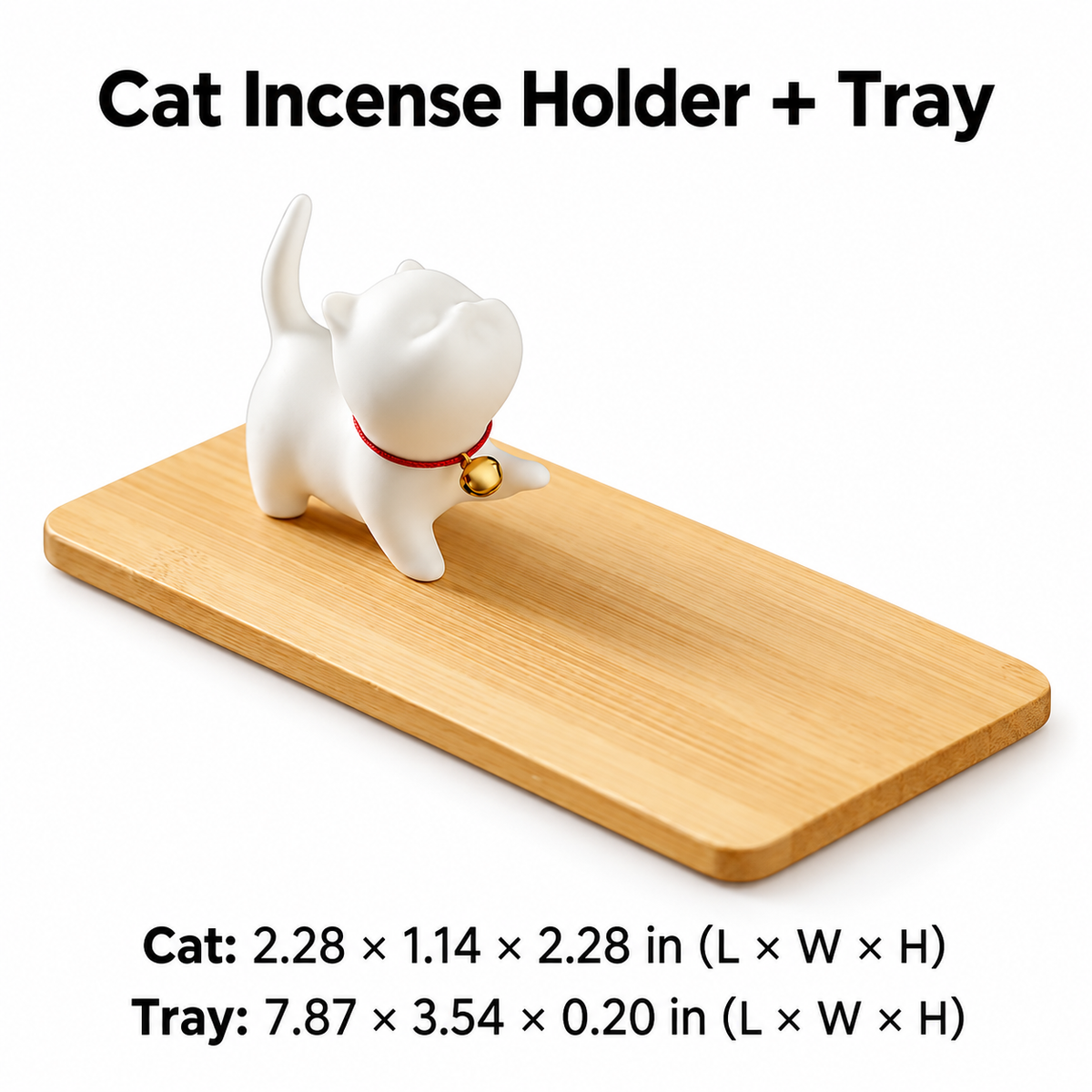 White Ceramic Cat Incense Holder – With or Without Tray