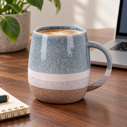 Speckled Ceramic Coffee Mug, 350 ml – Mustard Yellow & Blue Gray