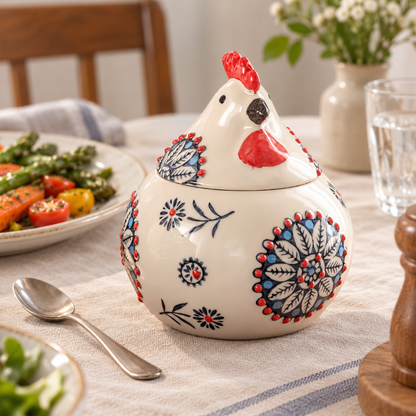 Floral Hen Ceramic Seasoning Jar with Lid