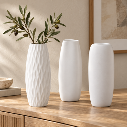 White Ceramic Vase – 15 Sculptural & Textured Styles