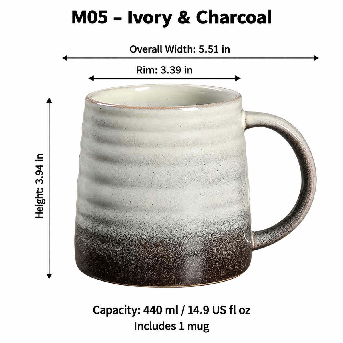 Reactive Glaze Ceramic Coffee Mug, 440 ml – Five Colors
