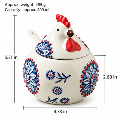 Floral Hen Ceramic Seasoning Jar with Lid
