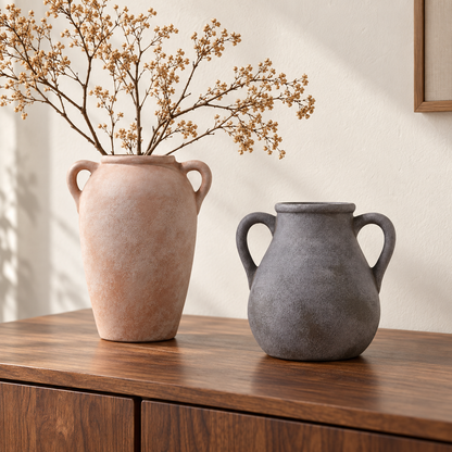 Warm Ivory Textured Ceramic Vase with Twin Handles