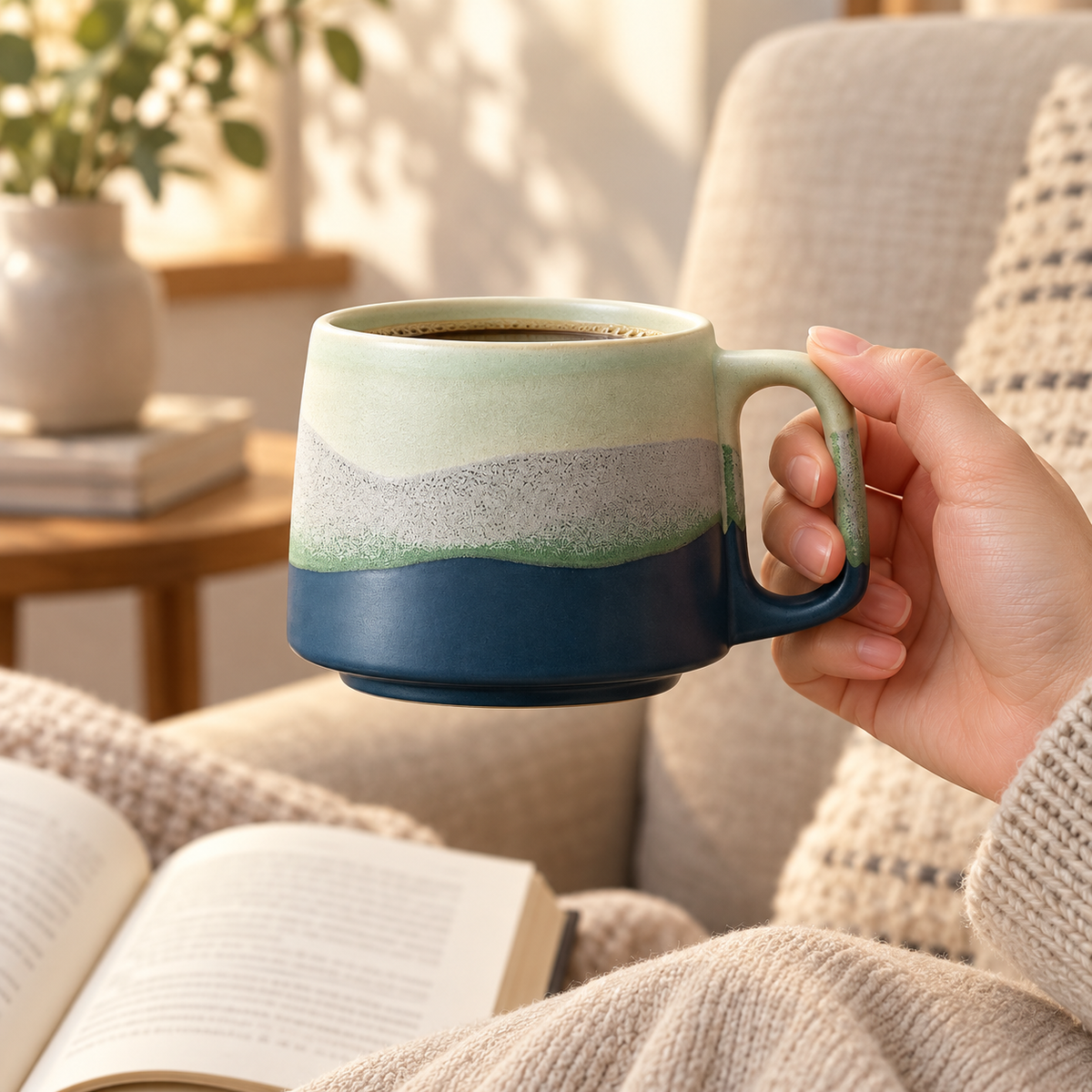 Blue & Sage Ceramic Coffee Mug – 350 ml