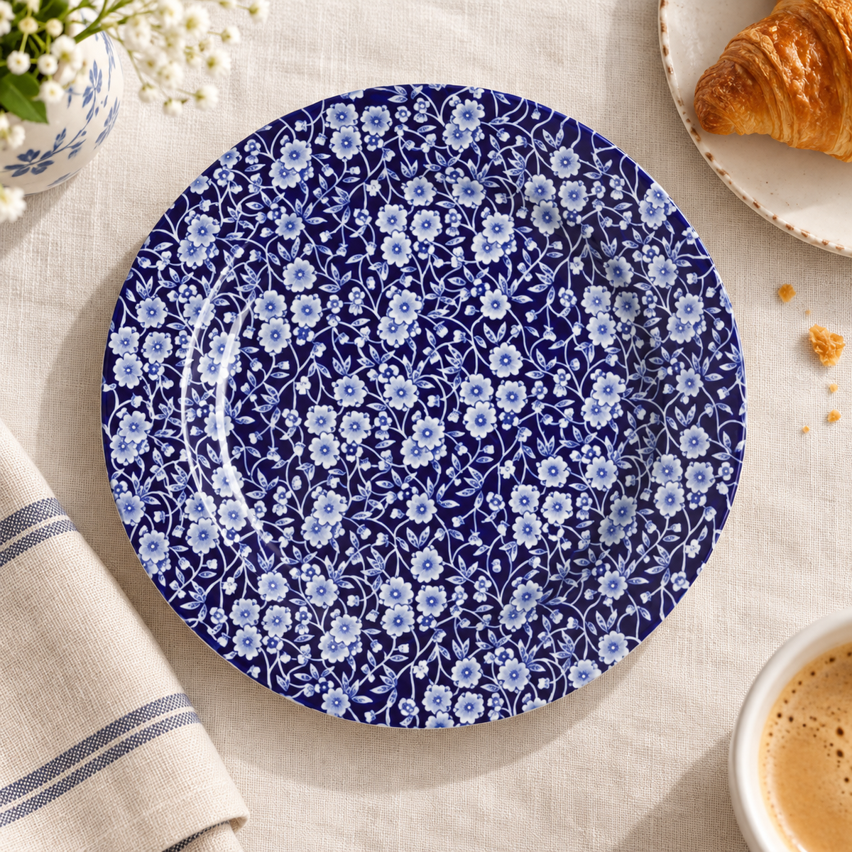 Midnight Bloom Blue & White Ceramic Plate