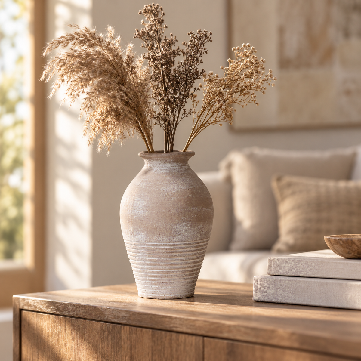 Rustic Textured Ceramic Vase – Taupe