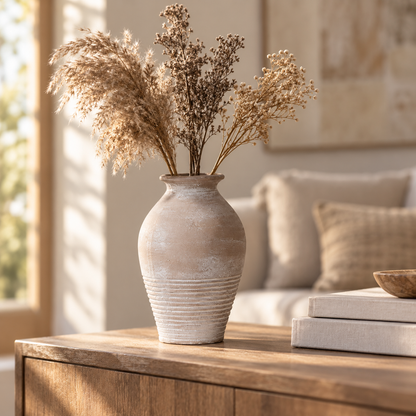 Rustic Textured Ceramic Vase – Taupe