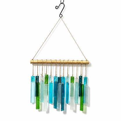 Blue & Green Glass Wall Hanging – 28 × 51 cm