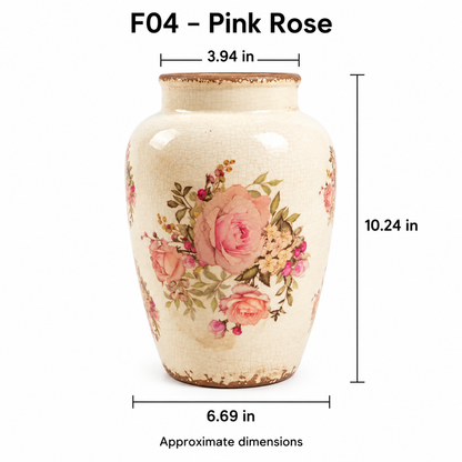 Vintage Style Floral Ceramic Vase – Four Botanical Designs