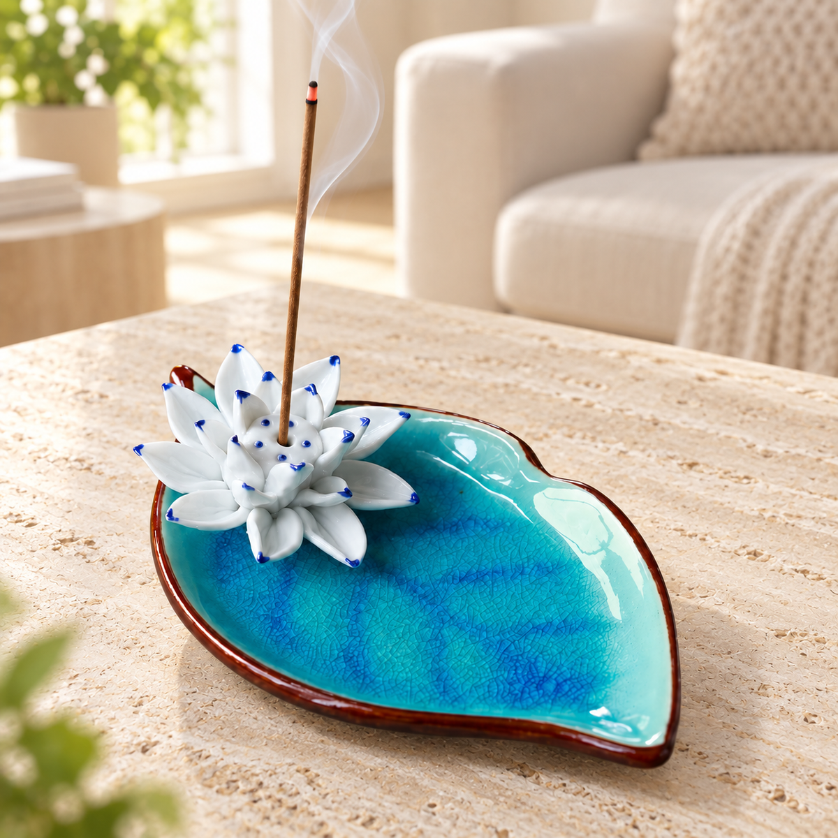 Lotus Leaf Ceramic Incense Stick Holder