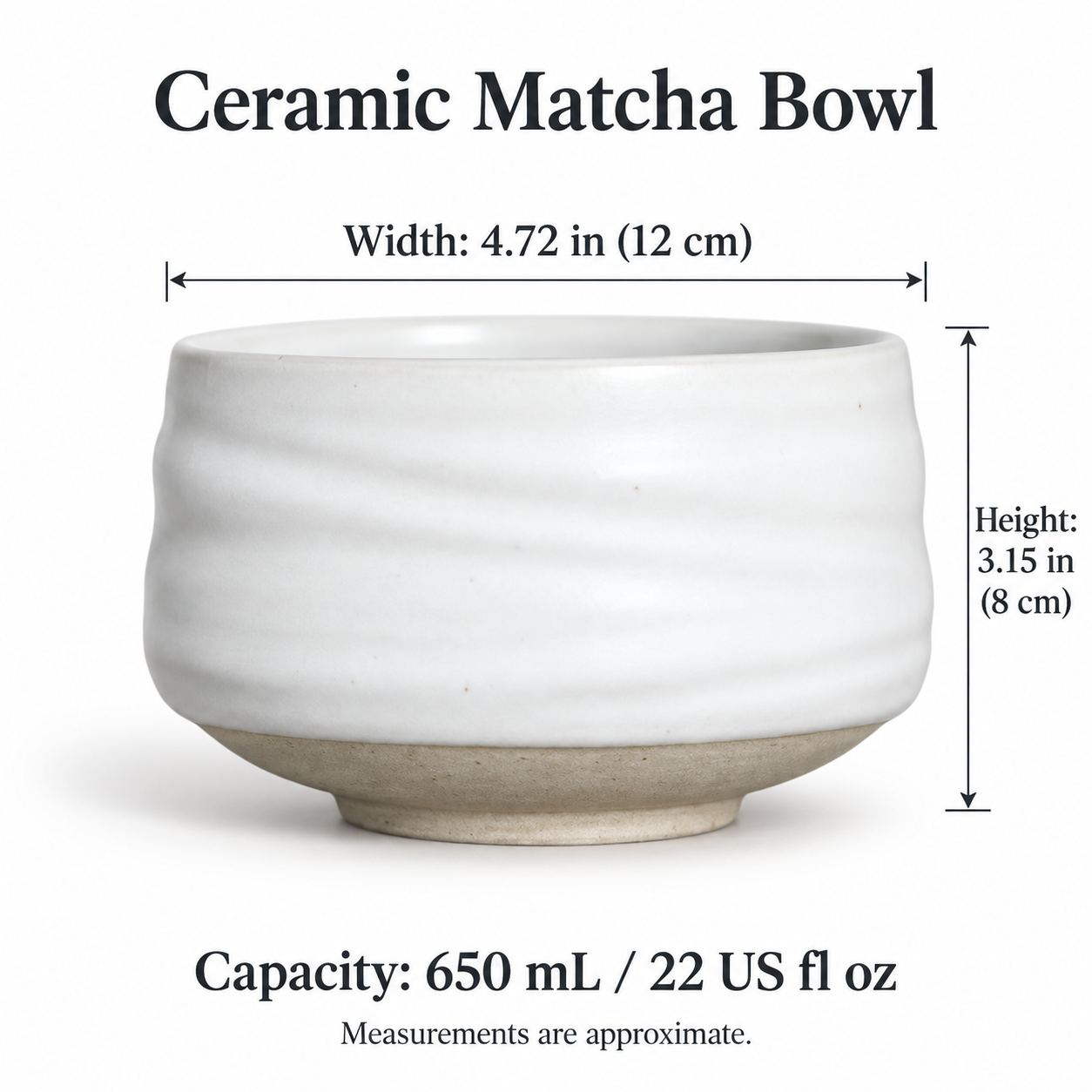 Ceramic Matcha Bowl – 650 mL | Bowl Only or 4-Piece Set