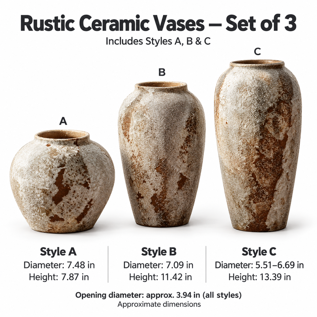Rustic Textured Ceramic Vase – Individual Styles or Set of 3