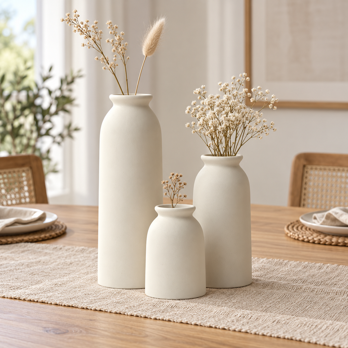 Ivory Ceramic Vase Set – Set of 3