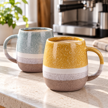 Speckled Ceramic Coffee Mug, 350 ml – Mustard Yellow & Blue Gray
