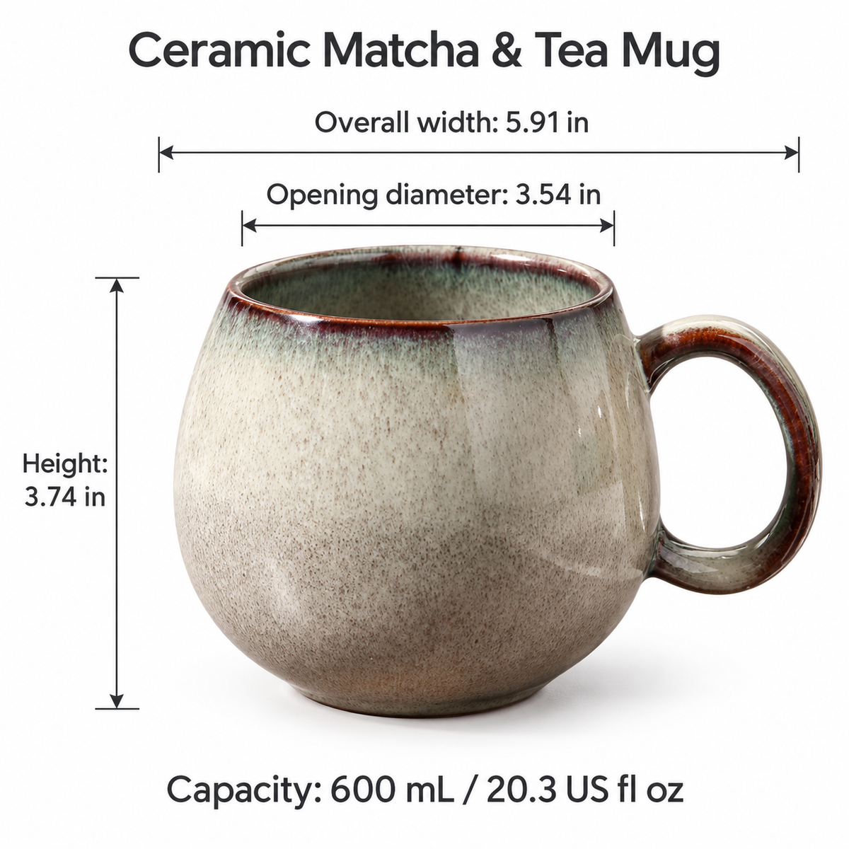 Handmade Ceramic Matcha & Tea Mug – 600 mL