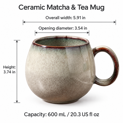 Handmade Ceramic Matcha & Tea Mug – 600 mL