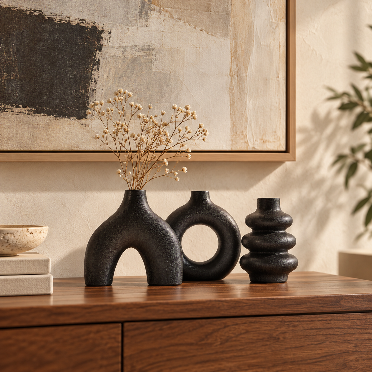 Sculptural Ceramic Vase Set of 3 – Arch, Donut & Wave