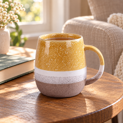 Speckled Ceramic Coffee Mug, 350 ml – Mustard Yellow & Blue Gray