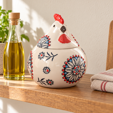 Floral Hen Ceramic Seasoning Jar with Lid