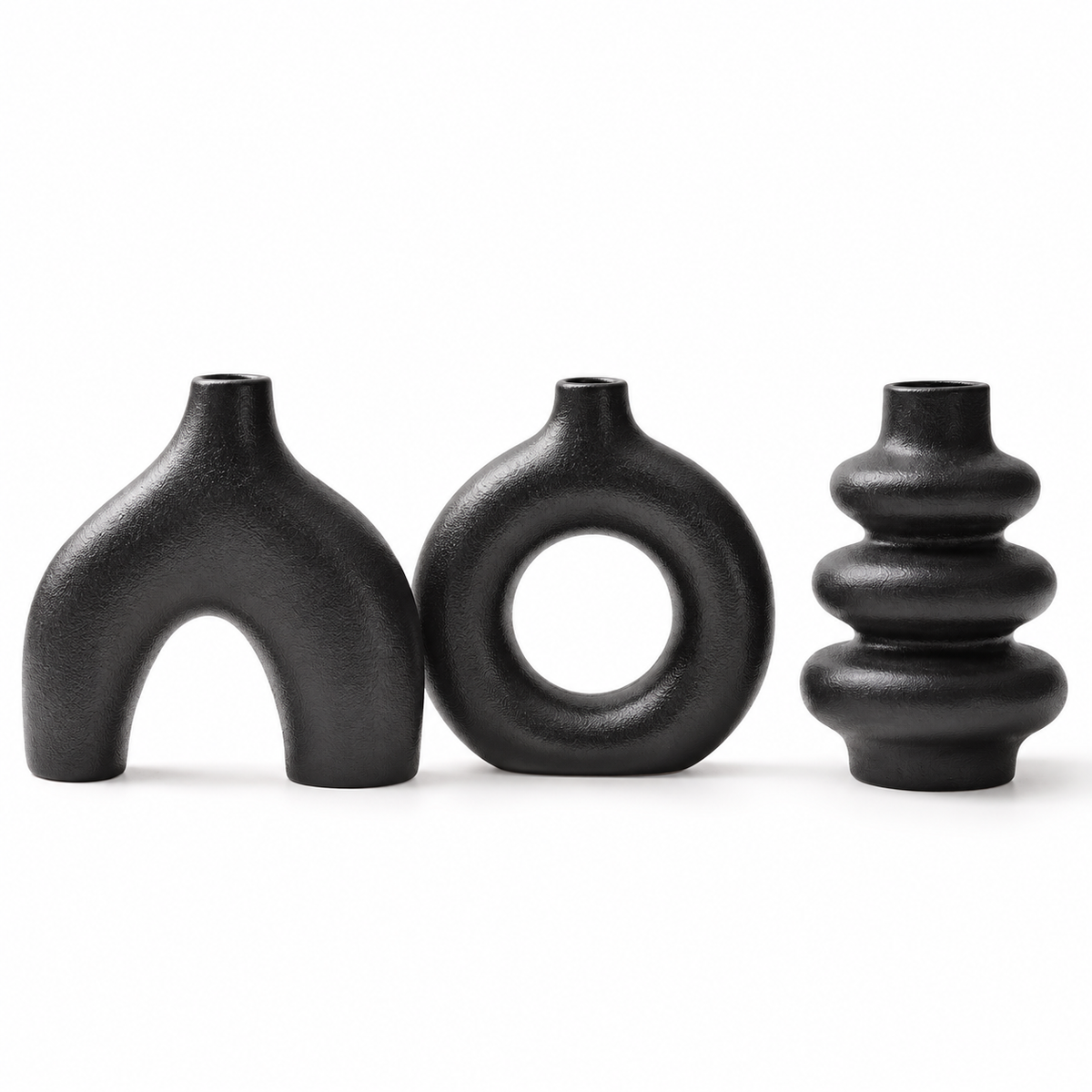 Sculptural Ceramic Vase Set of 3 – Arch, Donut & Wave