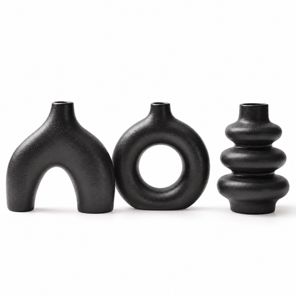 Sculptural Ceramic Vase Set of 3 – Arch, Donut & Wave