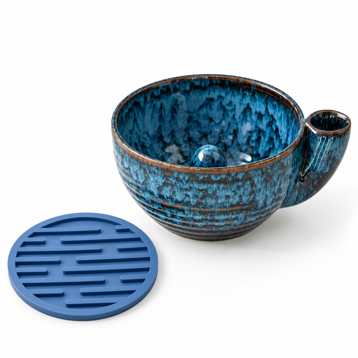 Blue Ceramic Berry Swirl Bowl with Free Silicone Mat