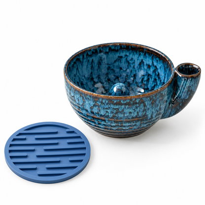 Blue Ceramic Berry Swirl Bowl with Free Silicone Mat