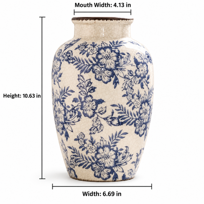 Vintage-Inspired Blue & White Floral Ceramic Vase – Five Styles