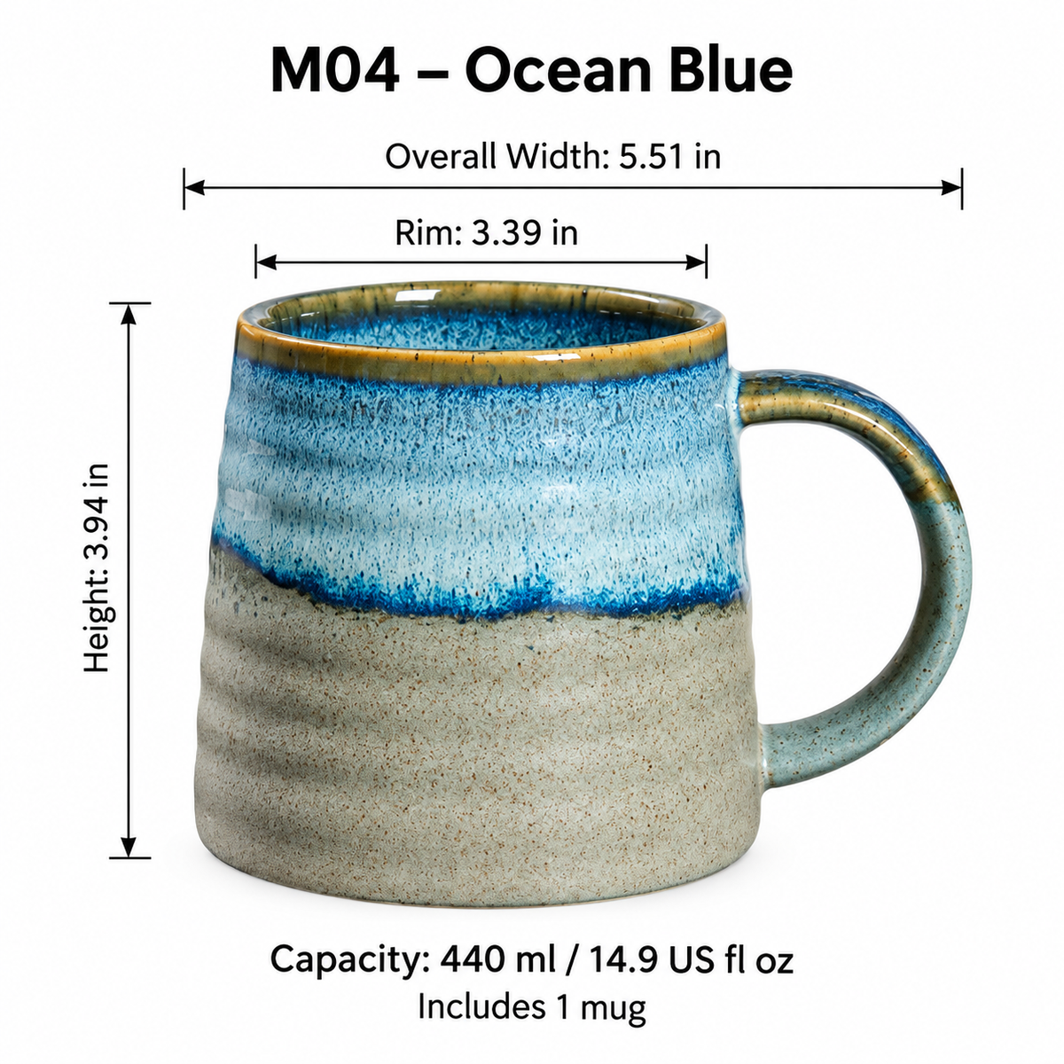 Reactive Glaze Ceramic Coffee Mug, 440 ml – Five Colors