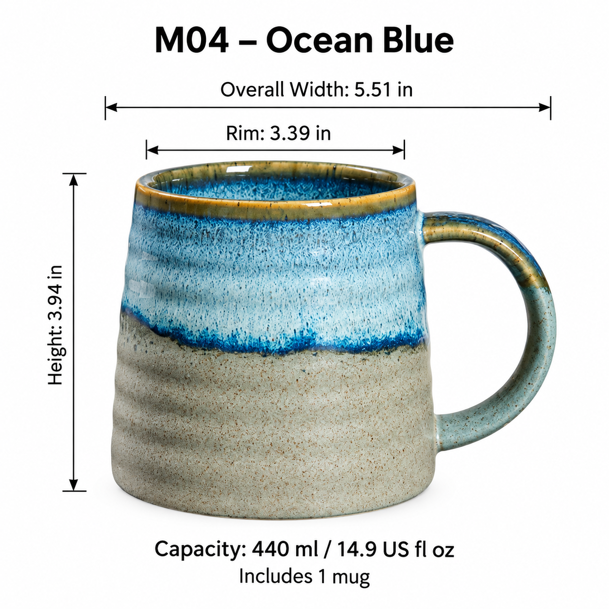 Reactive Glaze Ceramic Coffee Mug, 440 ml – Five Colors