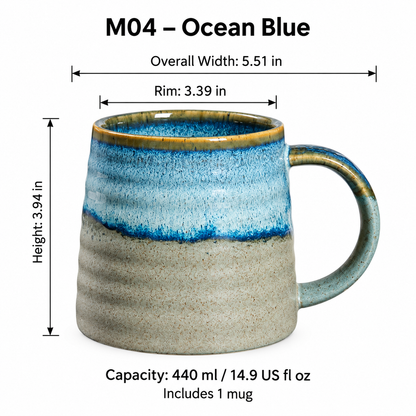 Reactive Glaze Ceramic Coffee Mug, 440 ml – Five Colors