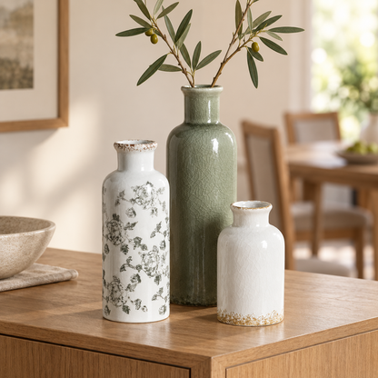 Ceramic Vase Set of 3 – Green & White or Blue