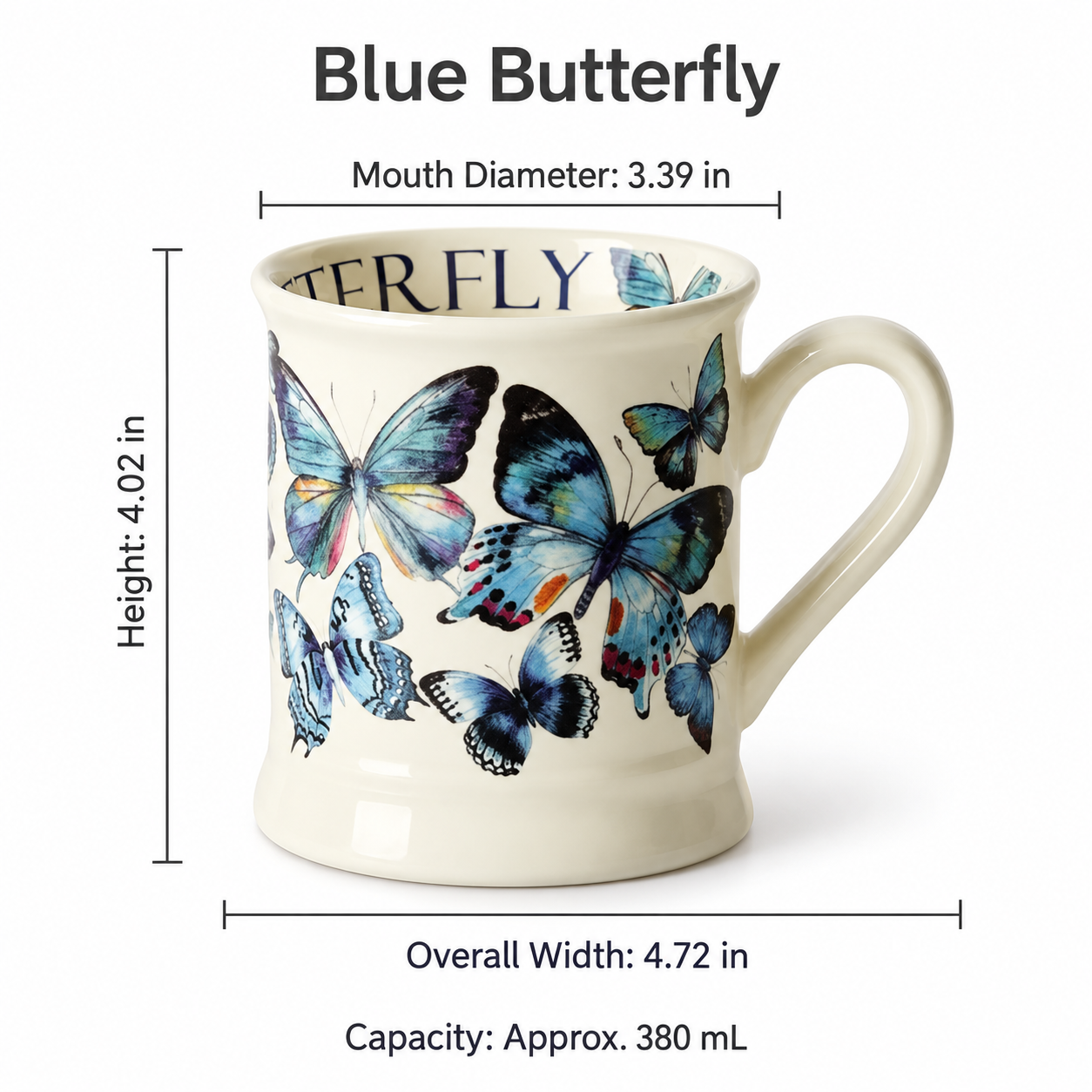 Vintage Botanical Ceramic Mug – Floral & Butterfly Designs, 380 mL