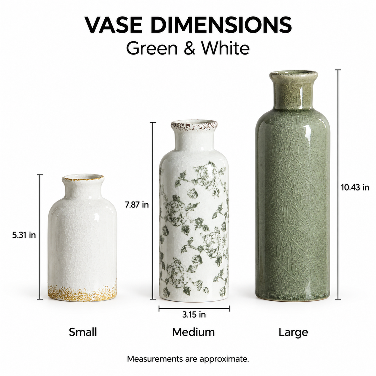 Ceramic Vase Set of 3 – Green & White or Blue