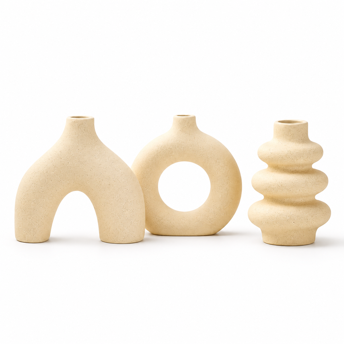 Sculptural Ceramic Vase Set of 3 – Arch, Donut & Wave