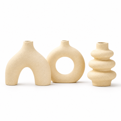 Sculptural Ceramic Vase Set of 3 – Arch, Donut & Wave