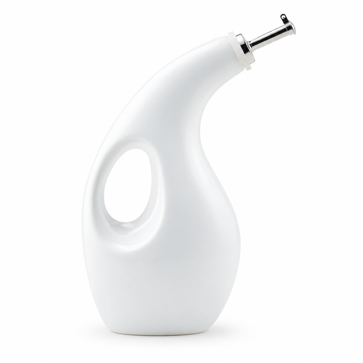 White Ceramic Olive Oil Dispenser with Integrated Handle