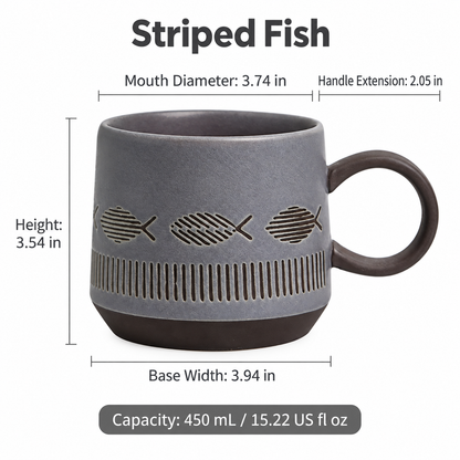 Textured Ceramic Fish Mug – Matte Grey, 450 mL