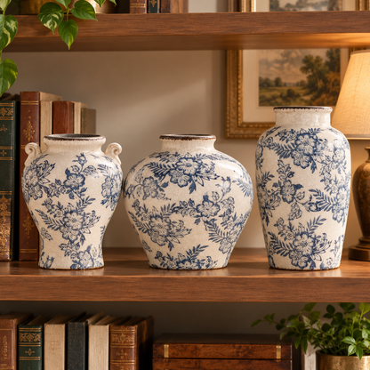 Vintage-Inspired Blue & White Floral Ceramic Vase – Five Styles
