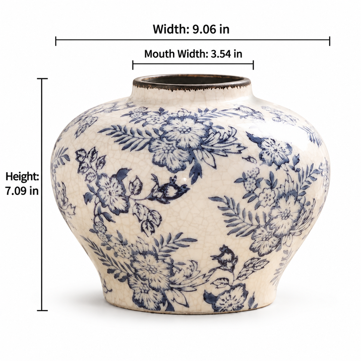 Vintage-Inspired Blue & White Floral Ceramic Vase – Five Styles