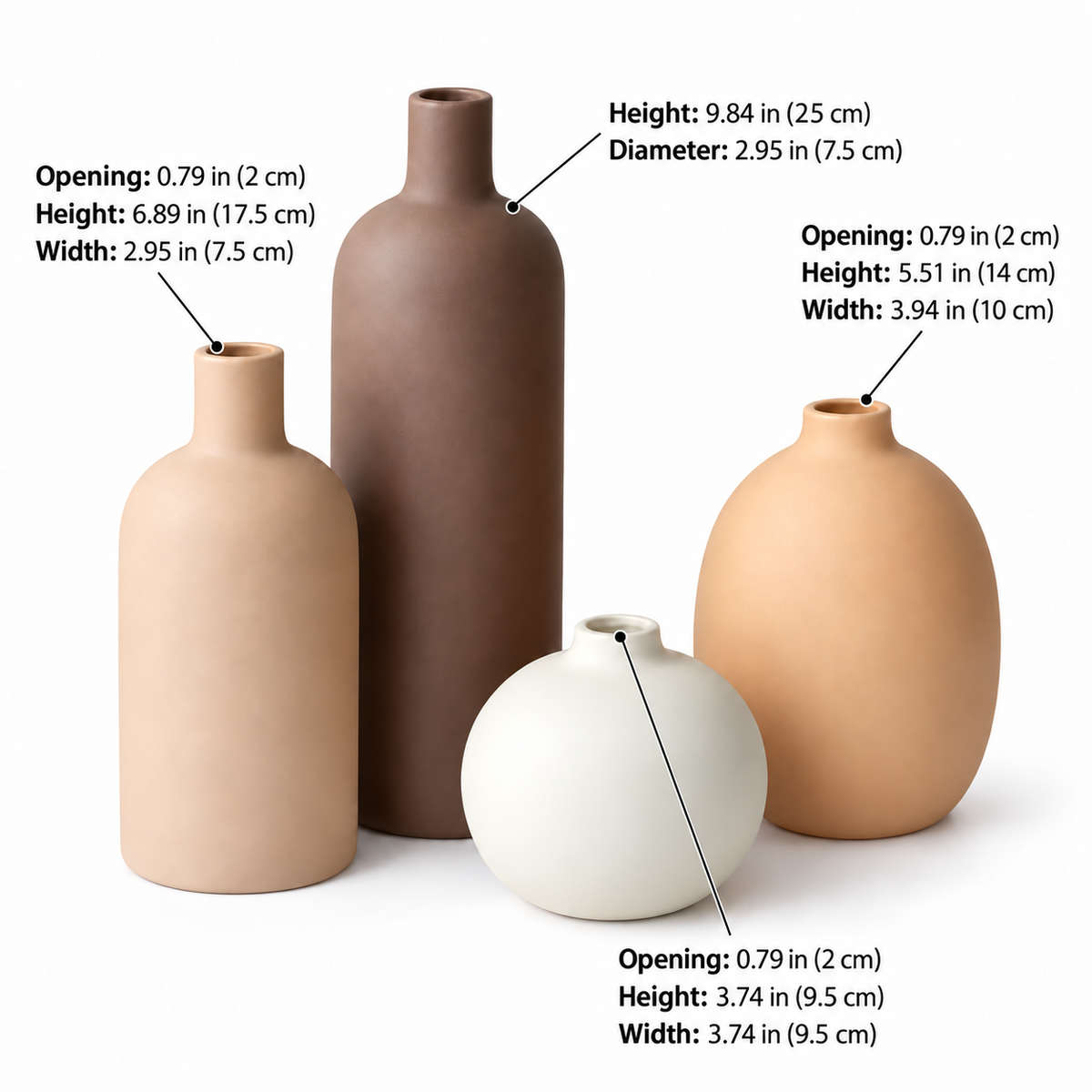 Earth Tone Ceramic Vase Set – Set of 4