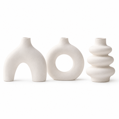 Sculptural Ceramic Vase Set of 3 – Arch, Donut & Wave